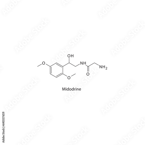 Midodrine  flat skeletal molecular structure α1 agonist drug used in orthostatic hypotension treatment. Vector illustration.