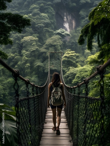 Die Balance des Lebens: Eine Frau auf der Hängebrücke photo