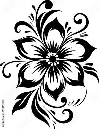 Black flower illustration, tribal tattoo style. Abstract vector flower for print design. Elegant women floral tattoo design.