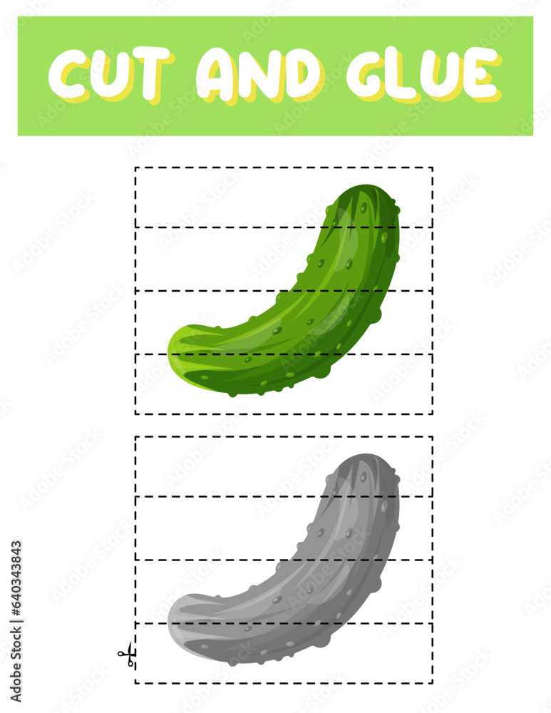 Cut and glue. Cucumber. Educational game for children Cut and glue. Cucumber. Educational game for children