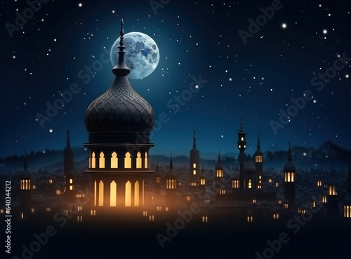 Muslim lantern with candles on the background in the night