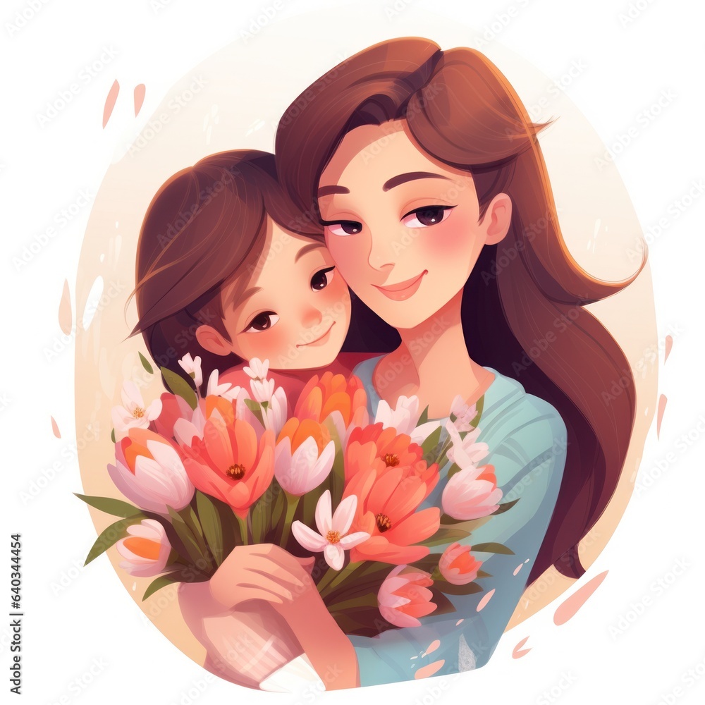 Happy mom and daughter illustration