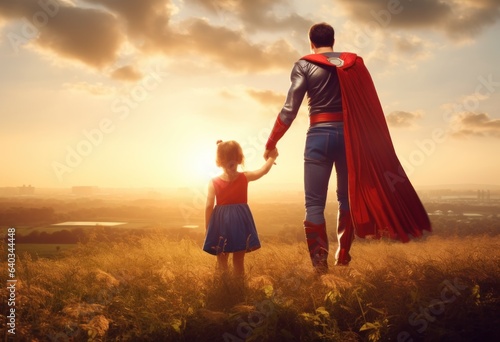 Dad and child like superhero