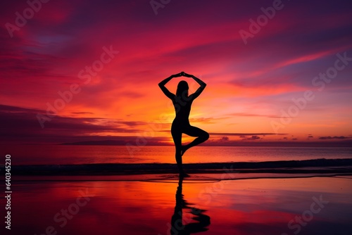 a silhouette model on yoga. sunset time. meditation. healthy body. mindfulness