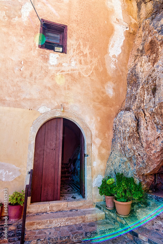 Entry of Moni Kapsa monastery in the southeast of the island of Crete Greece