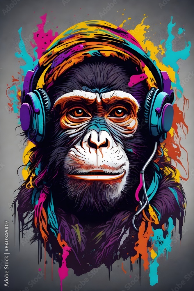 Monkey animal colorfull graffiti neon png, Sublimate Designs for shirt, music  earphones. Ai generared, human enhanced 