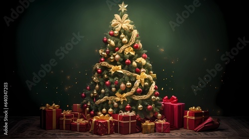 Merry Christmas and Happy New Year.The Christmas Tree Legend. Greeting Card. Fiction Backdrop. Book Illustration. Video Game Scene. Serious Digital Painting. CG Artwork Background. Generative AI.