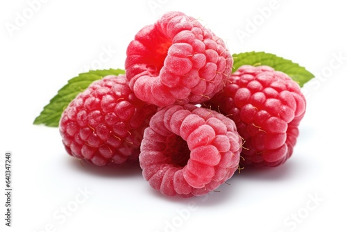frozen raspberries on white background