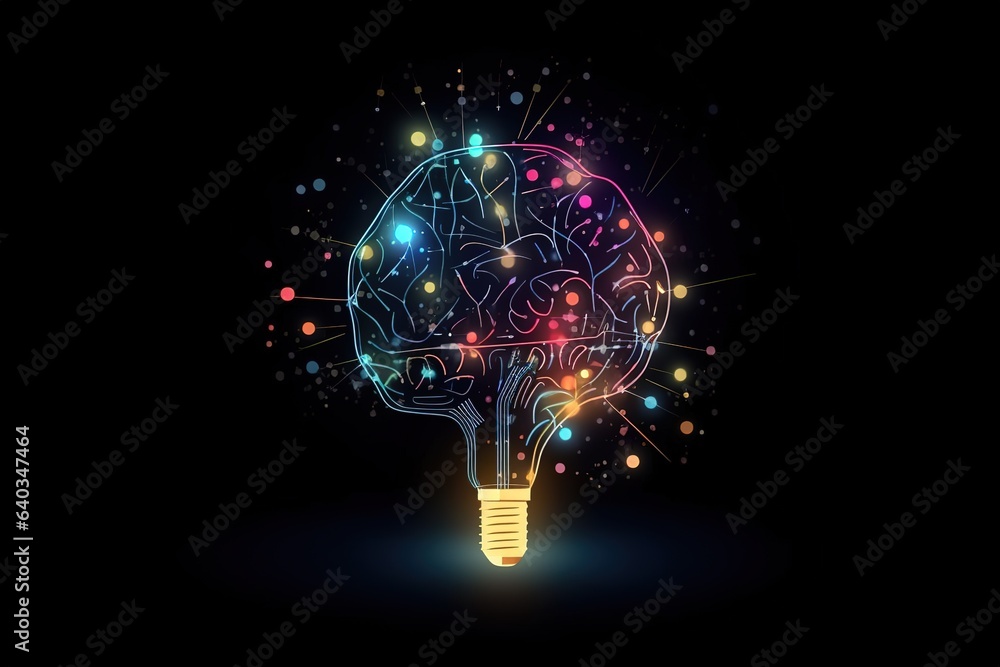Obraz premium Creative Idea with Brain and Light Bulb. Generated AI
