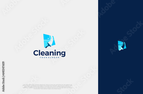 Professional Modern logo cleaning company design window cleaning service with sparkles. Vector illustration concept