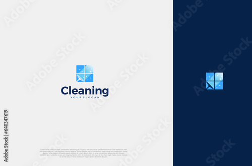 Professional Modern logo cleaning company design window cleaning service with sparkles. Vector illustration concept