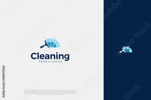 Professional Modern logo cleaning company design window cleaning service with sparkles. Vector illustration concept