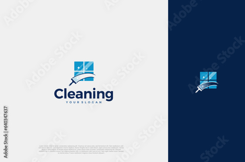 Professional Modern logo cleaning company design window cleaning service with sparkles. Vector illustration concept