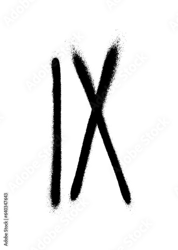Roman numeral nine painted with a black spray can on a white background. Vector illustration.
