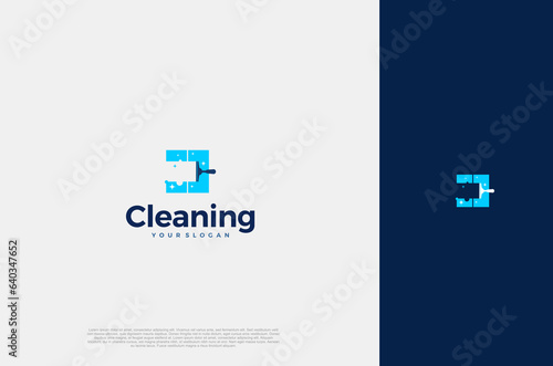 Professional Modern logo cleaning company design window cleaning service with sparkles. Vector illustration concept