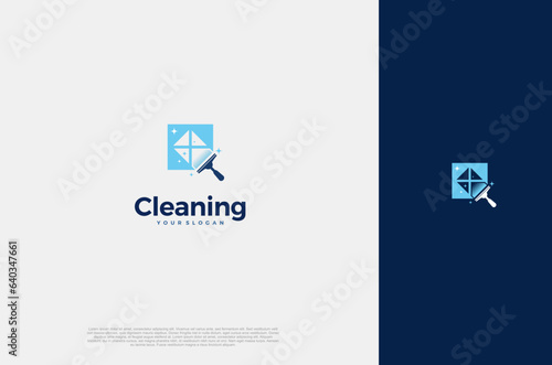 Professional Modern logo cleaning company design window cleaning service with sparkles. Vector illustration concept