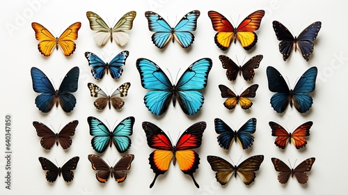 Image of butterflies of different sizes, each showing its own unique beauty, on a white background. © kept