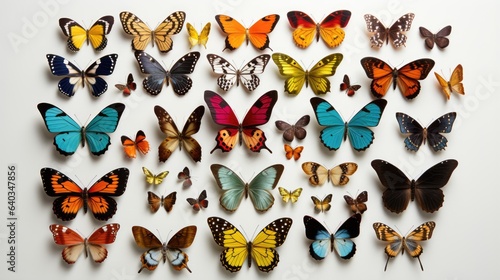 Image of butterflies of different sizes, each showing its own unique beauty, on a white background.