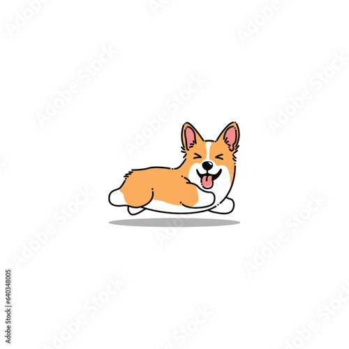 Funny corgi puppy running cartoon, vector illustration