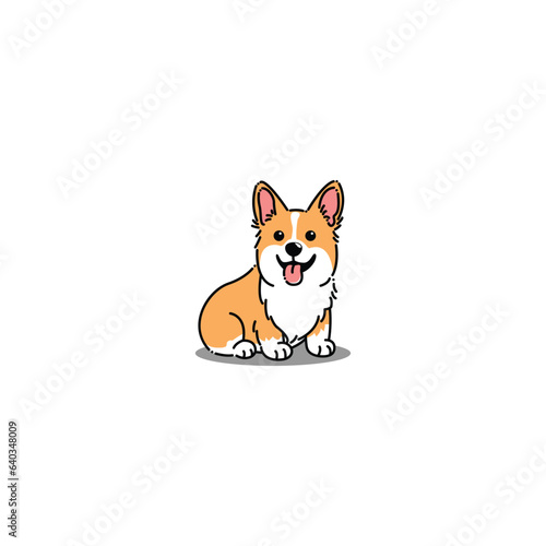 Cute corgi puppy sitting cartoon, vector illustration
