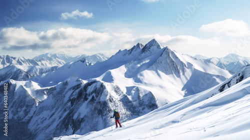 A skier enjoys a picturesque valley view. © Exuberation 