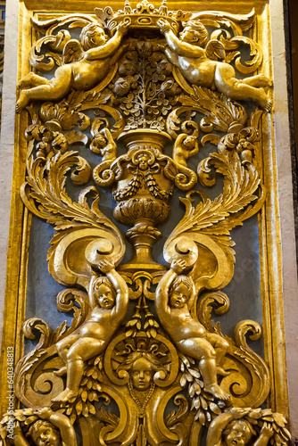 Detail of Gilded Stucco inside Valletta Cathedral, Malta