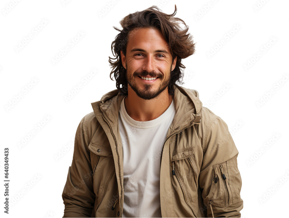 Portret młodego uśmiechniętego biznesmena ubranego w stylu sportowym,  patrzącego w kamerę szczęśliwy człowiek odnoszący sukcesy biznesmen, PNG, przezroczystość. - obrazy, fototapety, plakaty 