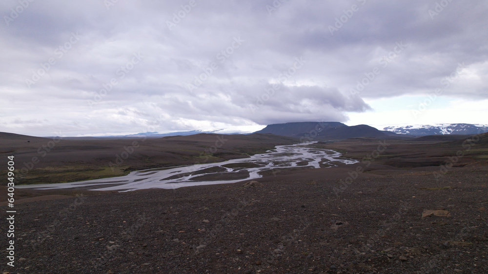 Aerial view of Jokulvisl glacial river and Hofsjokull glacier in the Kerlingarfjoll area in the highlands of Iceland Aerial view of Jokulvisl glacial river and Hofsjokull glacier in the Kerlingarfjoll area in the highlands of Iceland