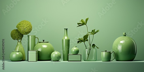 composition of green objects on a green background. Generative AI