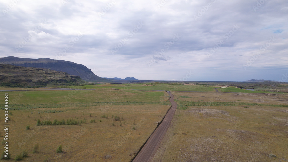 The Pjorsardalur Valley, located in Árnessýsla county in between the mount Búrfell along the river Þjórsá, which is to the east and mount Skriðufell to the west, Iceland. The Pjorsardalur Valley, located in Árnessýsla county in between the mount Búrfell along the river Þjórsá, which is to the east and mount Skriðufell to the west, Iceland.