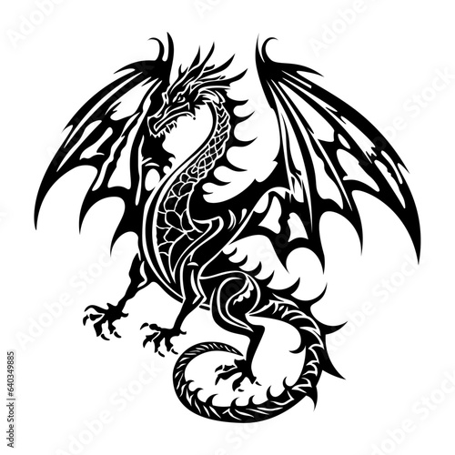 Black silhouette Chainese Dragon Tattoo on white background isolated vector illustration