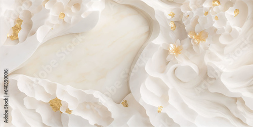 Elegant floral background with beautiful white flower pattern, luxury marble texture. Floral rose vector background for celebration bridal shower invite card,  save the date design, wedding template