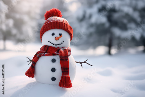 picture of a beautiful snowman, with red clothes, perfect composition, natural lighting. © Giovanna