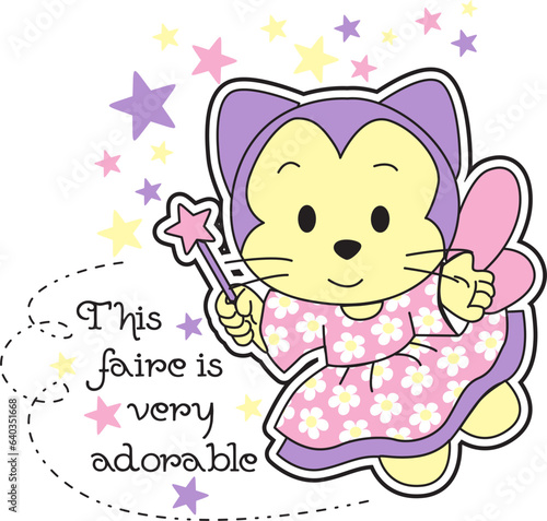 a kitten dressed as a fairy godmother around several little stars