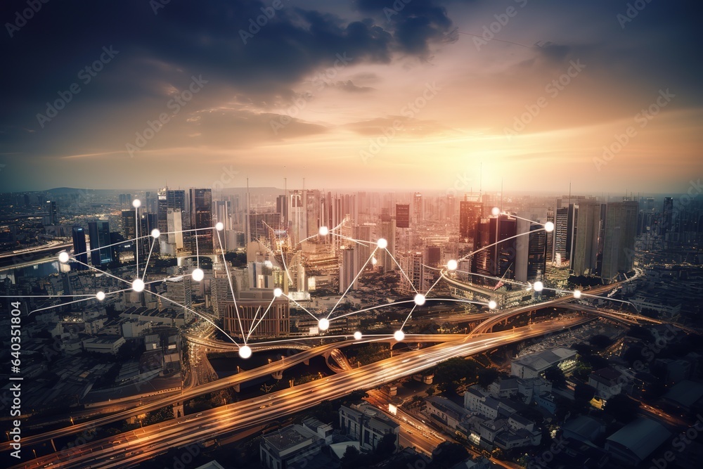 Smart city and internet of things, wireless communication network. Generative AI