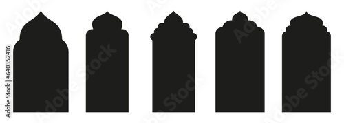 Shape Islamic door and window silhouette Arabic arch. Collection of patterns in oriental style. Frames in Arabic Muslim design for Ramadan Kareem. Vector mosque gate shape isolated on white background