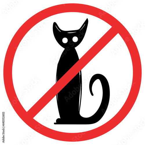 Halloween cat. Prohibition of cat. Forbidden cat. The crossed cat. Stop halloween. Vector illustration. Template for banner, poster, flyer, greeting card.