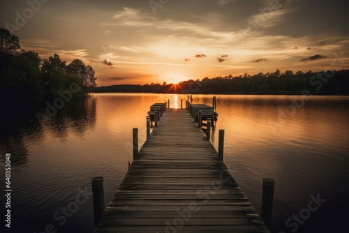 Sunset pier lake nature. Generate Ai