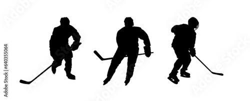 set of hockey players silhouettes - vector illustration