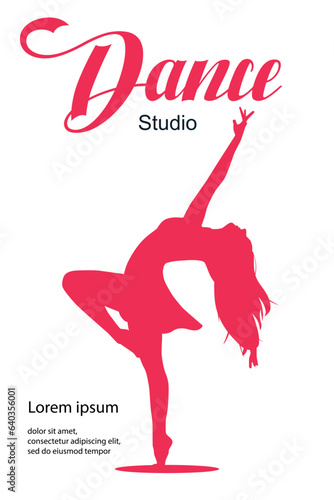A young girl is dancing. Vector poster perfect for dance studio, class. Design template for flyer, invitation, poster or greeting card