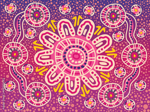 Bright vector artwork decorated with aboriginal design