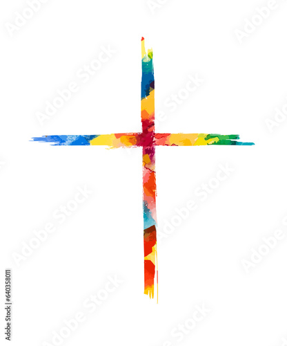 Colored religious cross brushstroke. Vector illustration