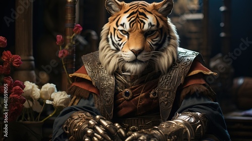 A fantasy tiger from the Middle Ages in knightly armor.Created with Generative Ai technology. © Viktor