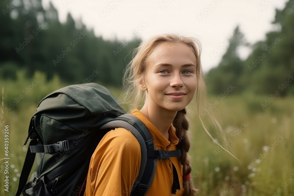 Woman smile enjoying hiking. Generate Ai Woman smile enjoying hiking. Generate Ai