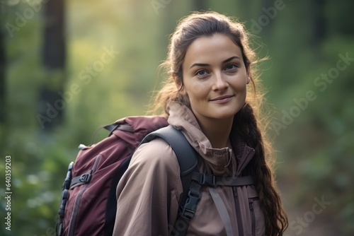 Woman enjoying hiking nature. Generate Ai