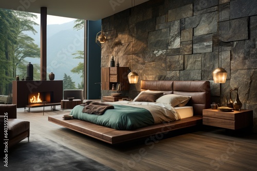 Luxurious Bedroom designer with Elegant Hardwood Floors  LED Lighting  Rich Textures  and Sleek Natural Design