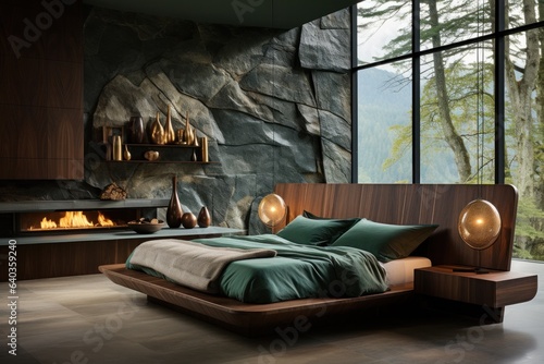 Luxurious Bedroom designer with Elegant Hardwood Floors, LED Lighting, Rich Textures, and Sleek Natural Design
