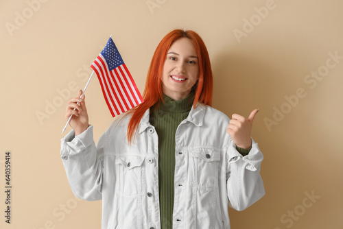 Young woman with USA flag s...