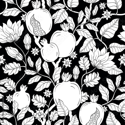 Black and white Pomegranate Garnet pattern.