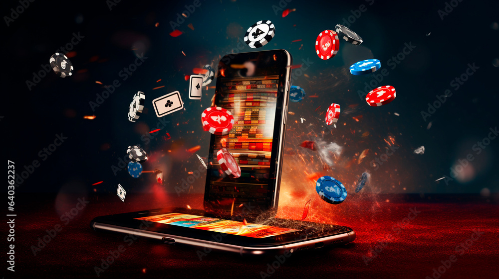 online casinos, big gambling in your smartphone. illustration of gambling mobile apps, Generative AI